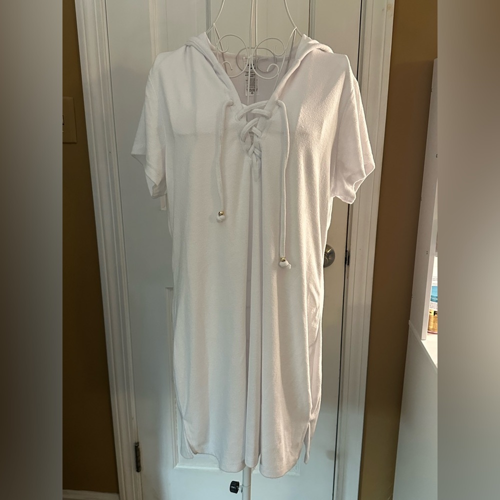 Time and Tru White Hooded Lace-Up Top